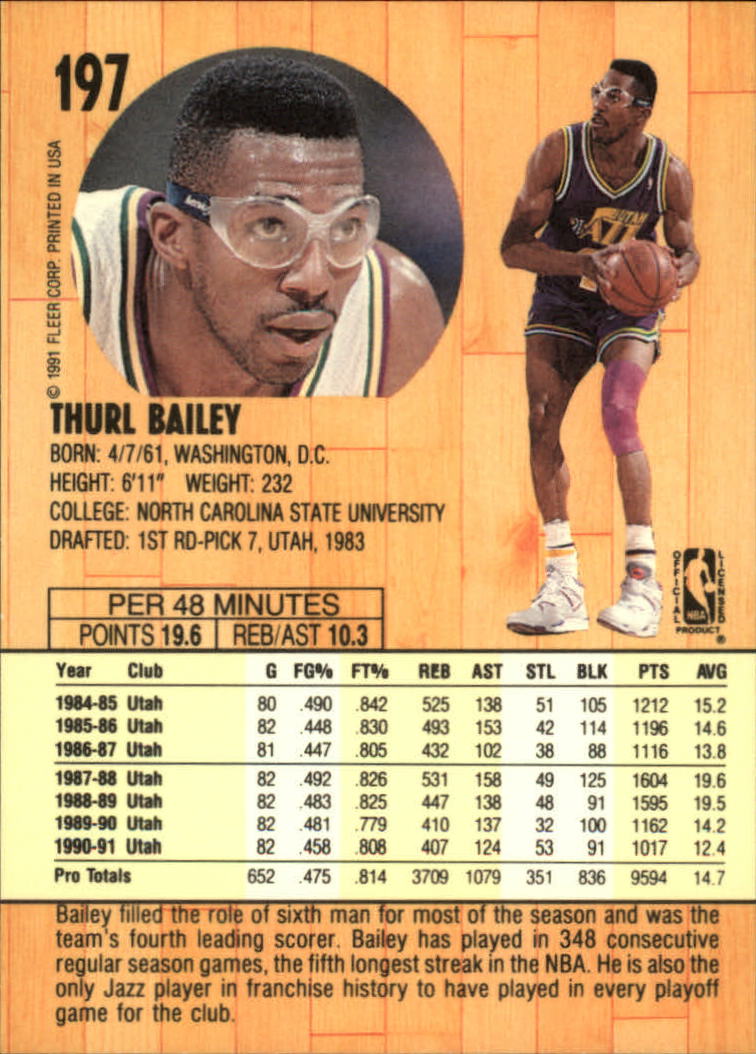 1991-92 Fleer #197 Thurl Bailey back image