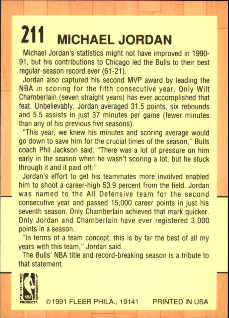 1991-92 Fleer #211 Michael Jordan AS back image