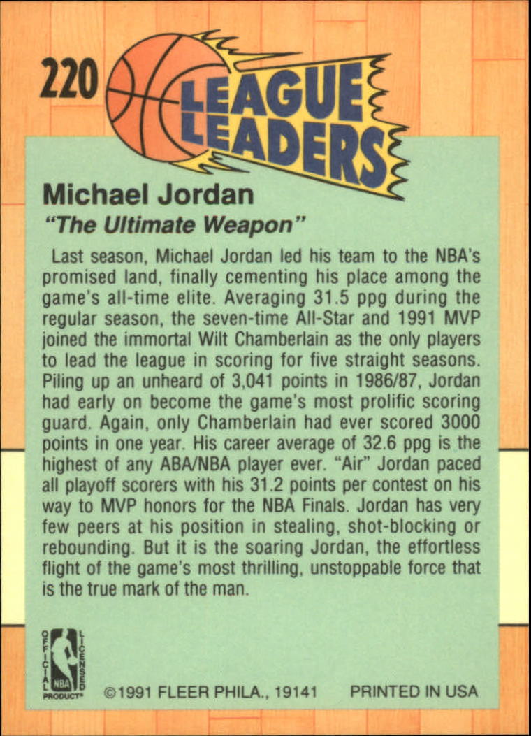 1991-92 Fleer #220 Michael Jordan LL back image