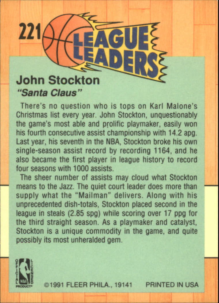 1991-92 Fleer #221 John Stockton LL back image