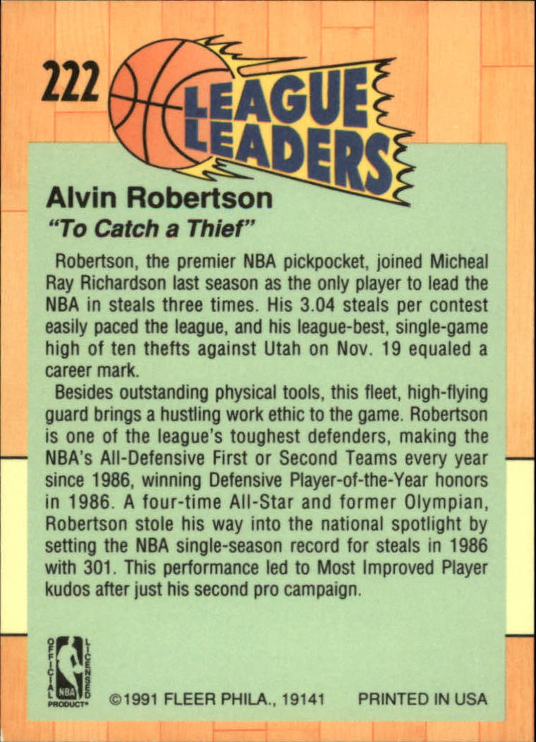 1991-92 Fleer #222 Alvin Robertson LL back image