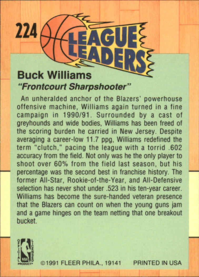 1991-92 Fleer #224 Buck Williams LL back image
