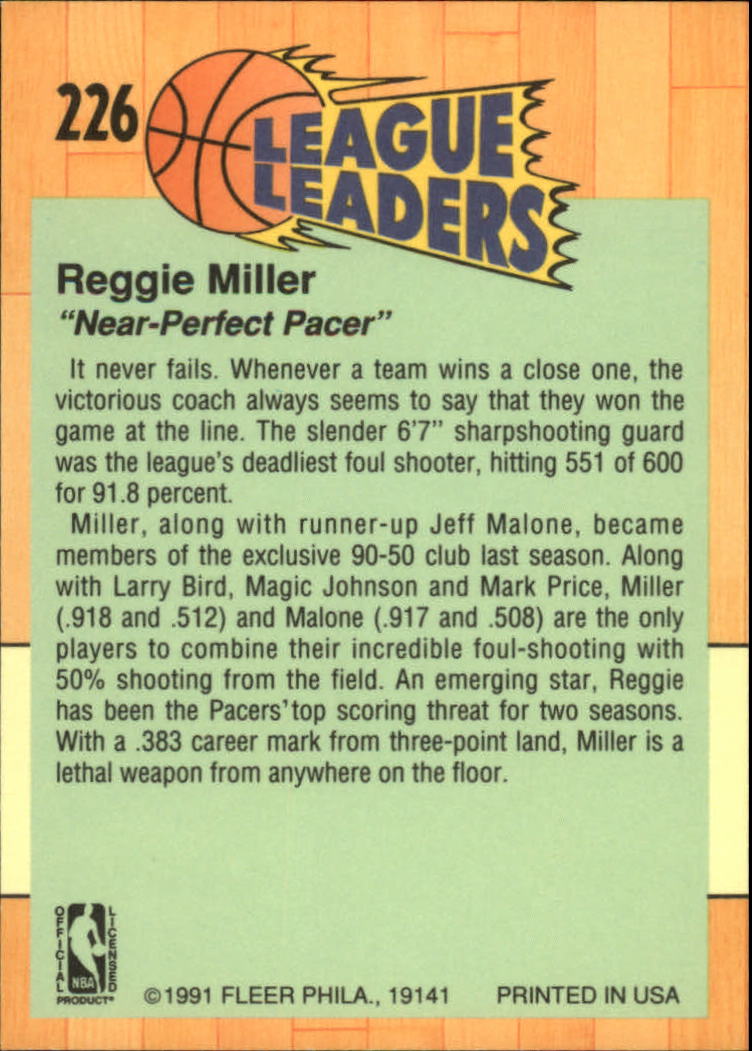 1991-92 Fleer #226 Reggie Miller LL back image