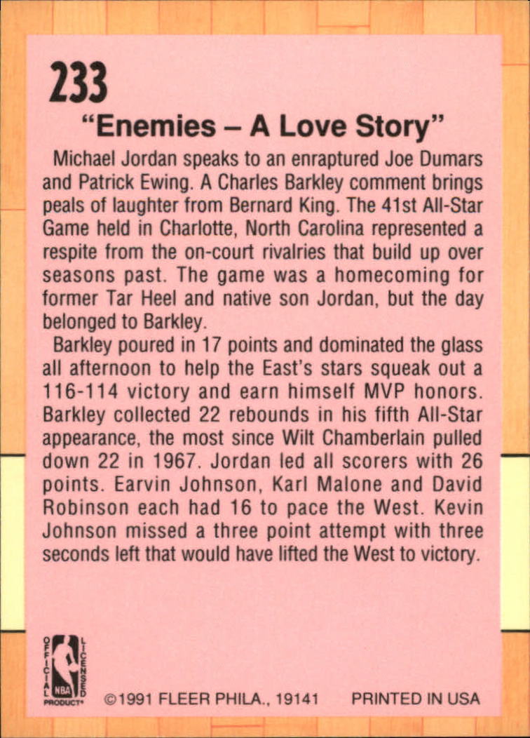 1991-92 Fleer #233 Michael Jordan/'91 All Star Game/Enemies - A Love Story/(East Bench Scene) back image