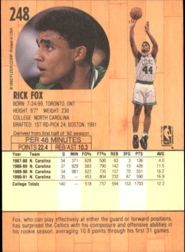Rick Fox Signed 1991-92 Wild Card Basketball Card Beckett UNC Tar Heel –  CollectibleXchange