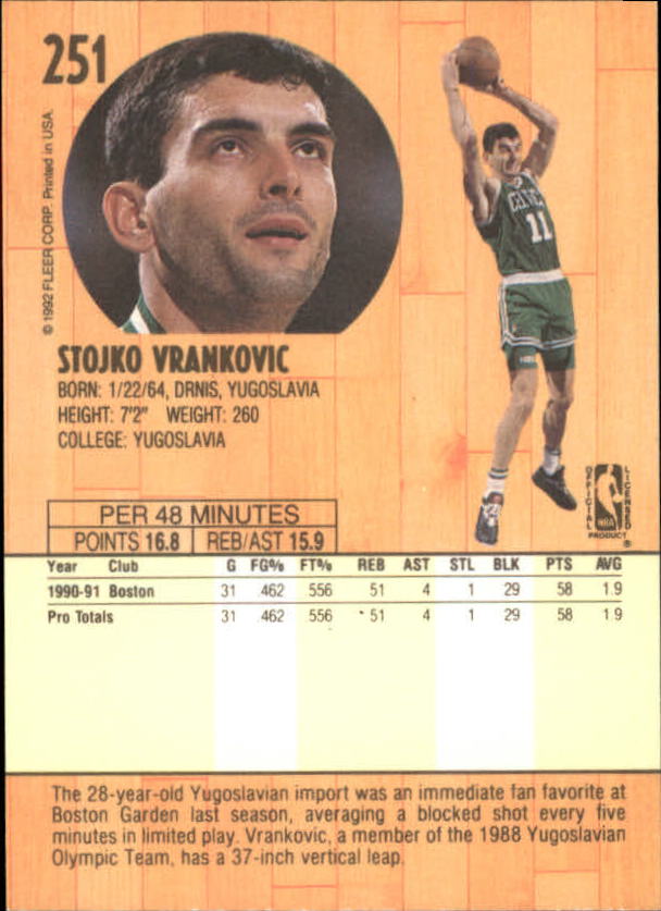 1991-92 Fleer #251 Stojko Vrankovic back image