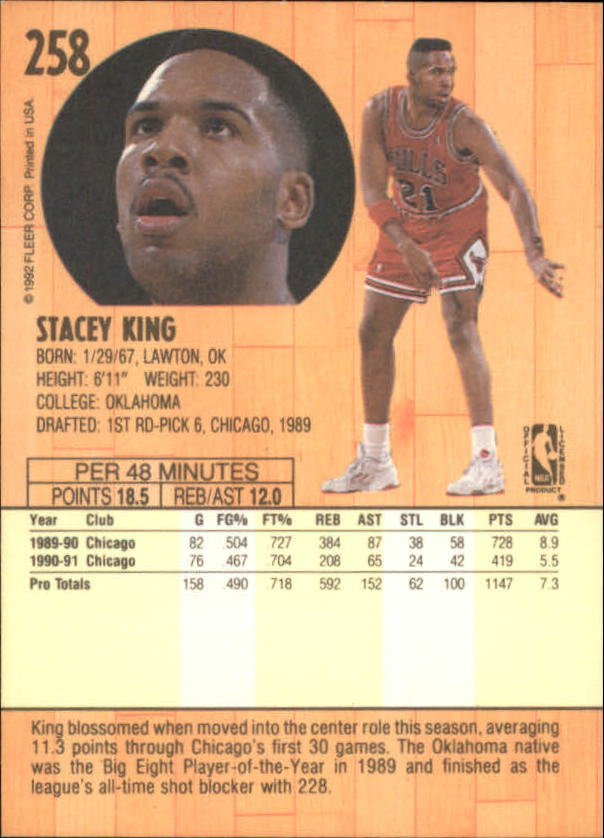 1991-92 Fleer #258 Stacey King back image