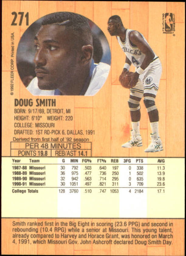 1991-92 Fleer #271 Doug Smith RC back image