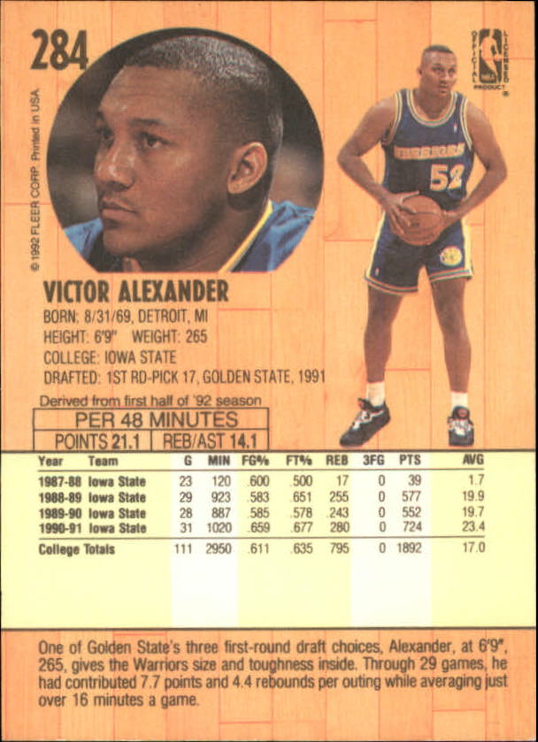 1991-92 Fleer #284 Victor Alexander RC back image