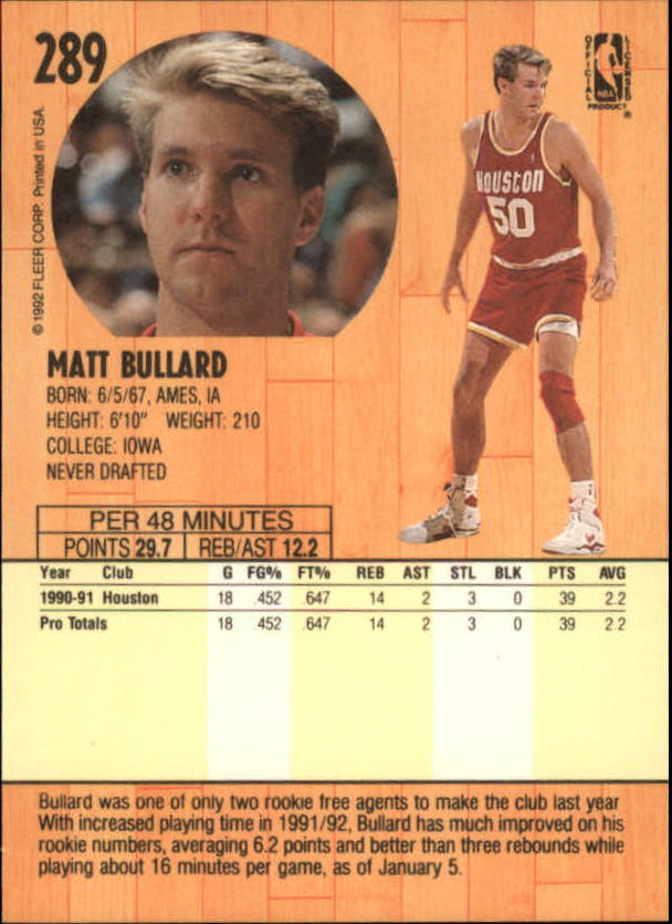 1991-92 Fleer #289 Matt Bullard RC