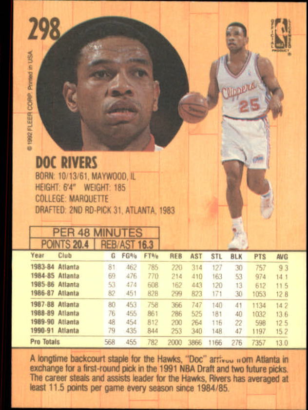1991-92 Fleer #298 Doc Rivers back image