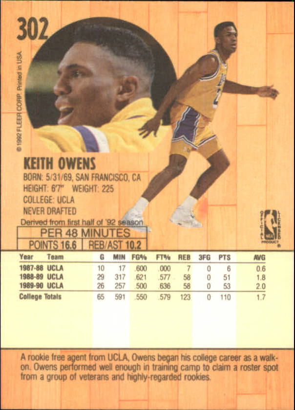 1991-92 Fleer #302 Keith Owens back image