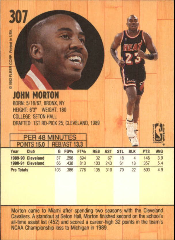 1991-92 Fleer #307 John Morton back image