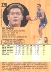 1991-92 Fleer #320 Luc Longley RC back image