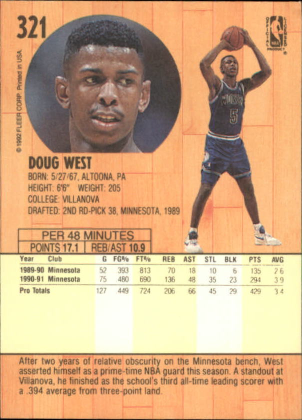 1991-92 Fleer #321 Doug West back image