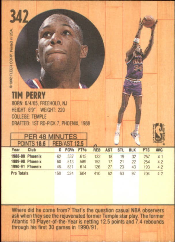 1991-92 Fleer #342 Tim Perry back image