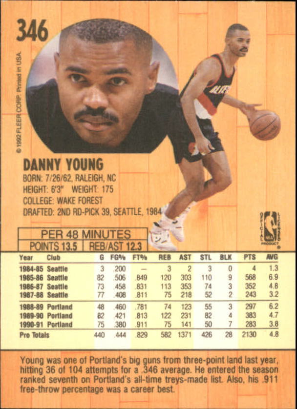 1991-92 Fleer #346 Danny Young back image