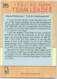 1991-92 Fleer #395 David Robinson TL back image