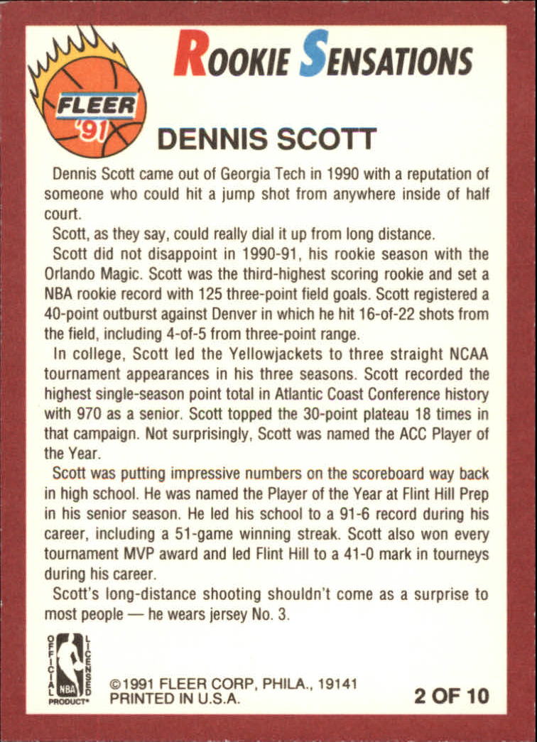 1991-92 Fleer Rookie Sensations #2 Dennis Scott back image