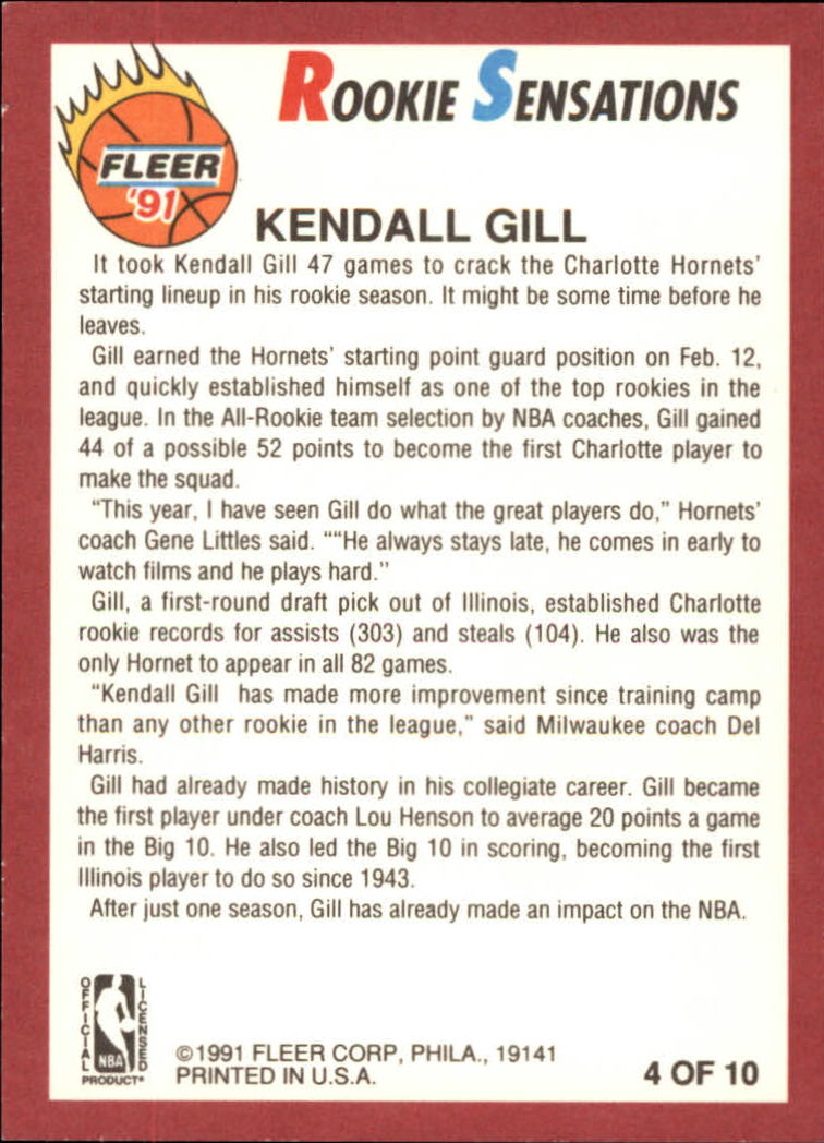1991-92 Fleer Rookie Sensations #4 Kendall Gill back image