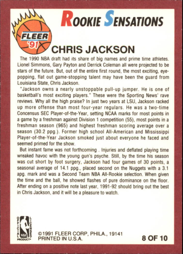 1991-92 Fleer Rookie Sensations #8 Chris Jackson back image
