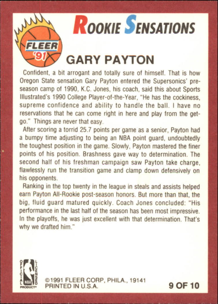1991-92 Fleer Rookie Sensations #9 Gary Payton back image