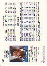 1991-92 Hoops #181 Antoine Carr back image