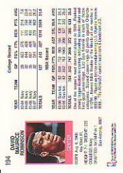 1991-92 Hoops #194 David Robinson back image