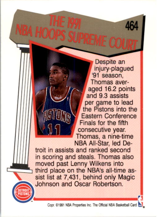 1991-92 Hoops #464 Isiah Thomas SC back image
