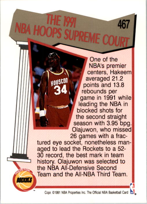 1991-92 Hoops #467 Hakeem Olajuwon SC back image