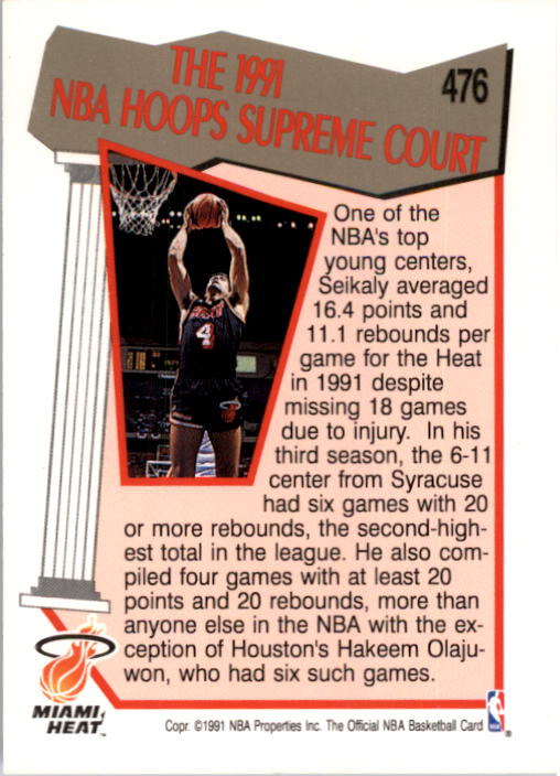 1991-92 Hoops #476 Rony Seikaly SC back image