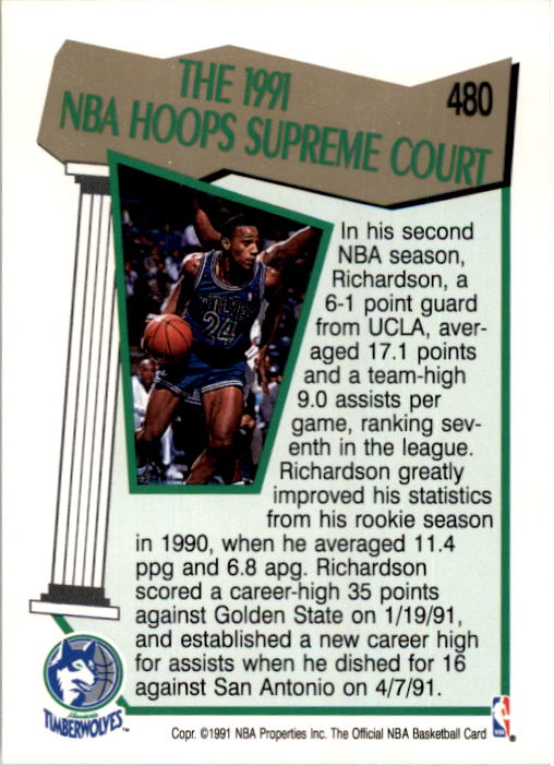 1991-92 Hoops #480 Pooh Richardson SC back image