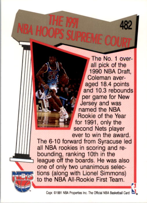 1991-92 Hoops #482 Derrick Coleman SC back image