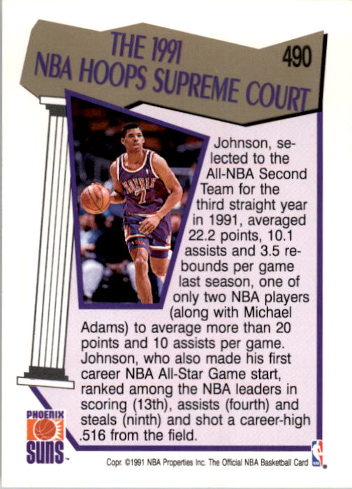 1991-92 Hoops #490 Kevin Johnson SC back image