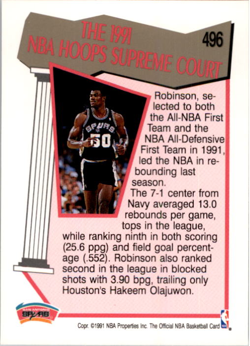 1991-92 Hoops #496 David Robinson SC back image