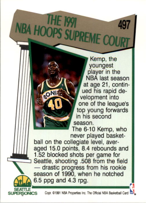 1991-92 Hoops #497 Shawn Kemp SC back image