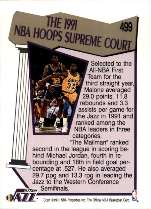 1991-92 Hoops #499 Karl Malone SC back image
