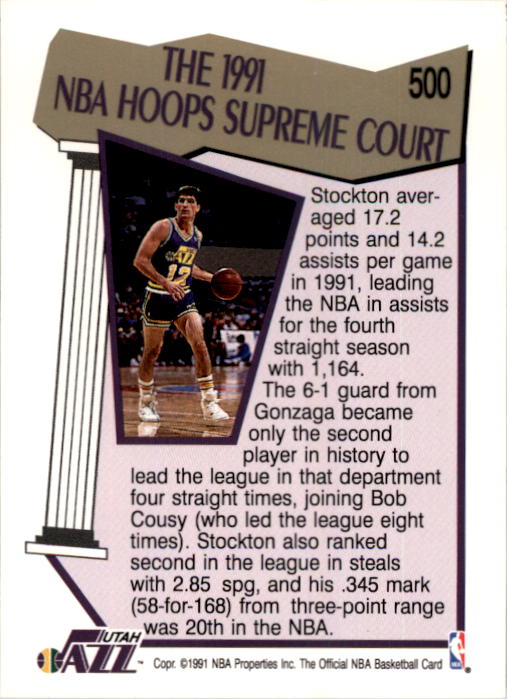 1991-92 Hoops #500 John Stockton SC back image