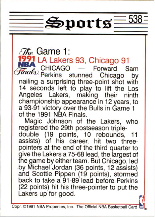 1991-92 Hoops #538 Sam Perkins FIN back image