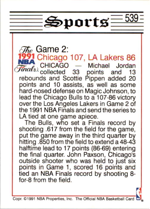1991-92 Hoops #539 Scottie Pippen FIN/James Worthy back image