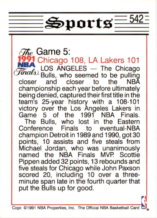 1991-92 Hoops #542 Michael Jordan FIN back image