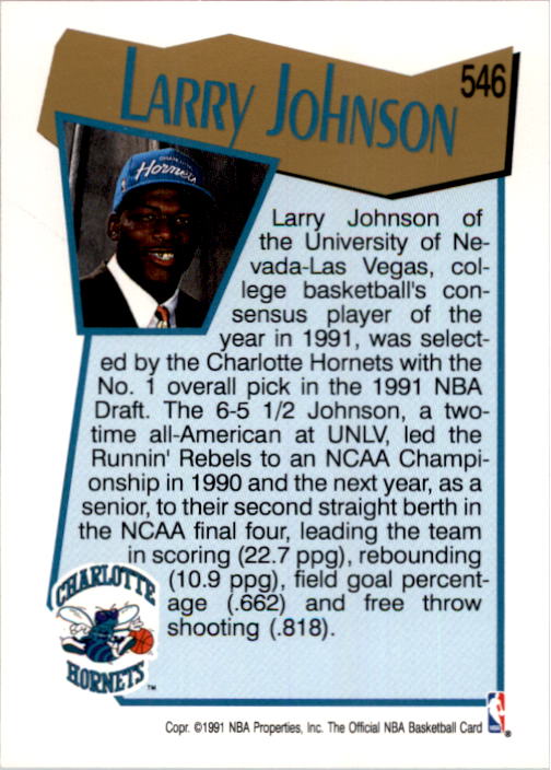 1991-92 Hoops #546 Larry Johnson RC back image