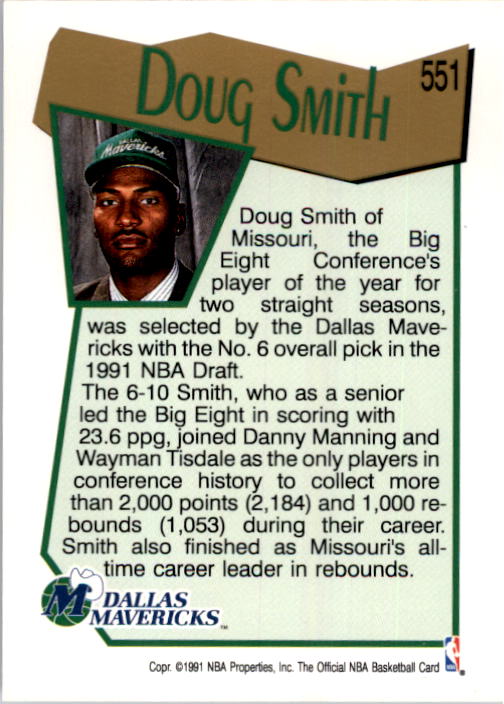 1991-92 Hoops #551 Doug Smith RC back image