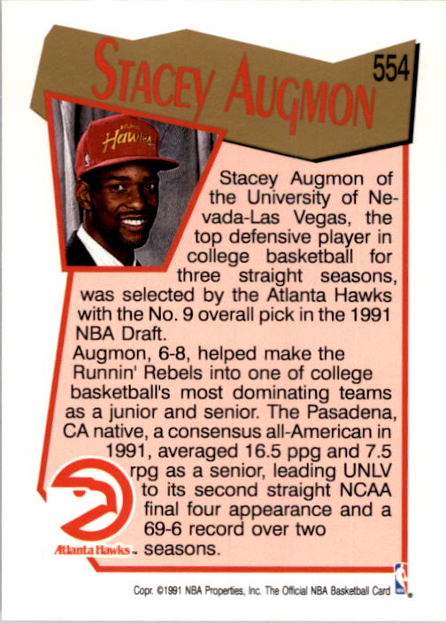 1991-92 Hoops #554 Stacey Augmon RC back image