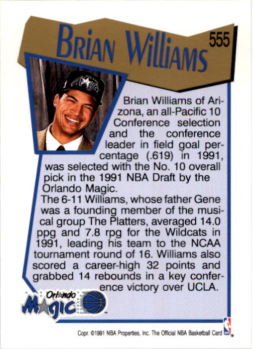 1991-92 Hoops #555 Brian Williams RC back image