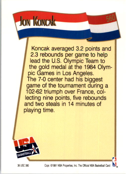 1991-92 Hoops #560 Jon Koncak USA back image