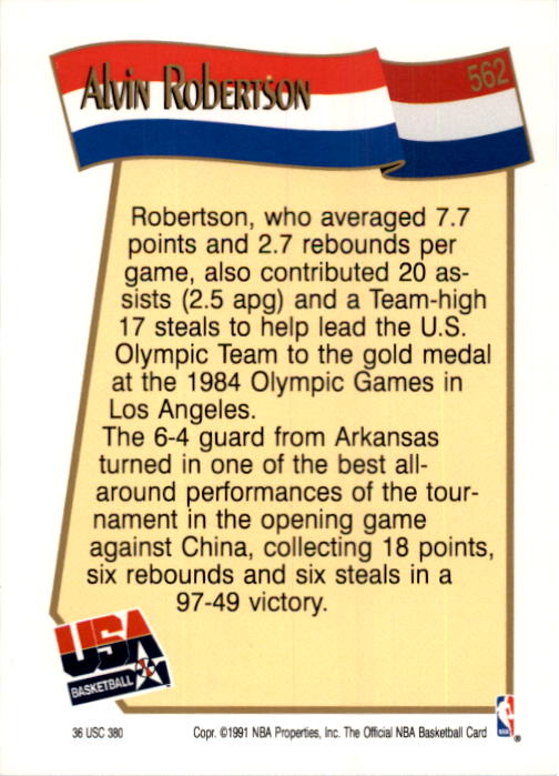 1991-92 Hoops #562 Alvin Robertson USA back image