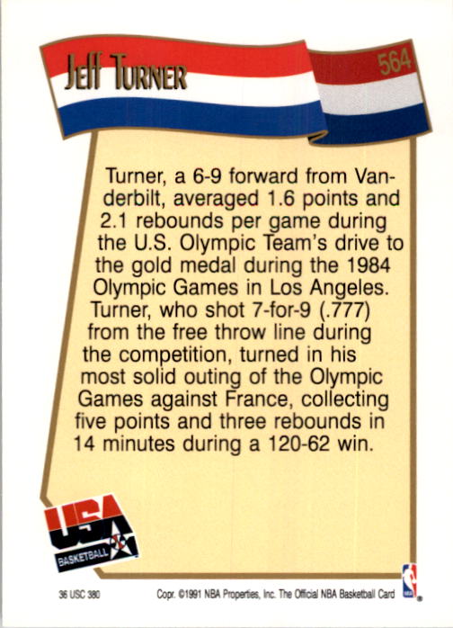 1991-92 Hoops #564 Jeff Turner USA back image