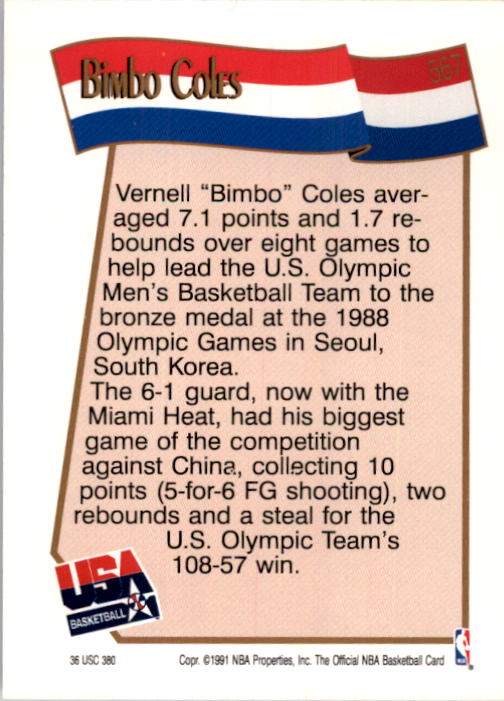 1991-92 Hoops #567 Bimbo Coles USA back image