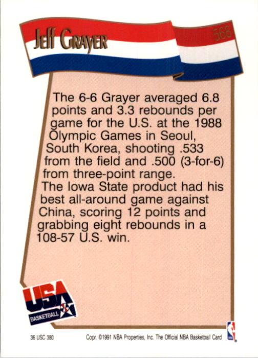 1991-92 Hoops #568 Jeff Grayer USA back image